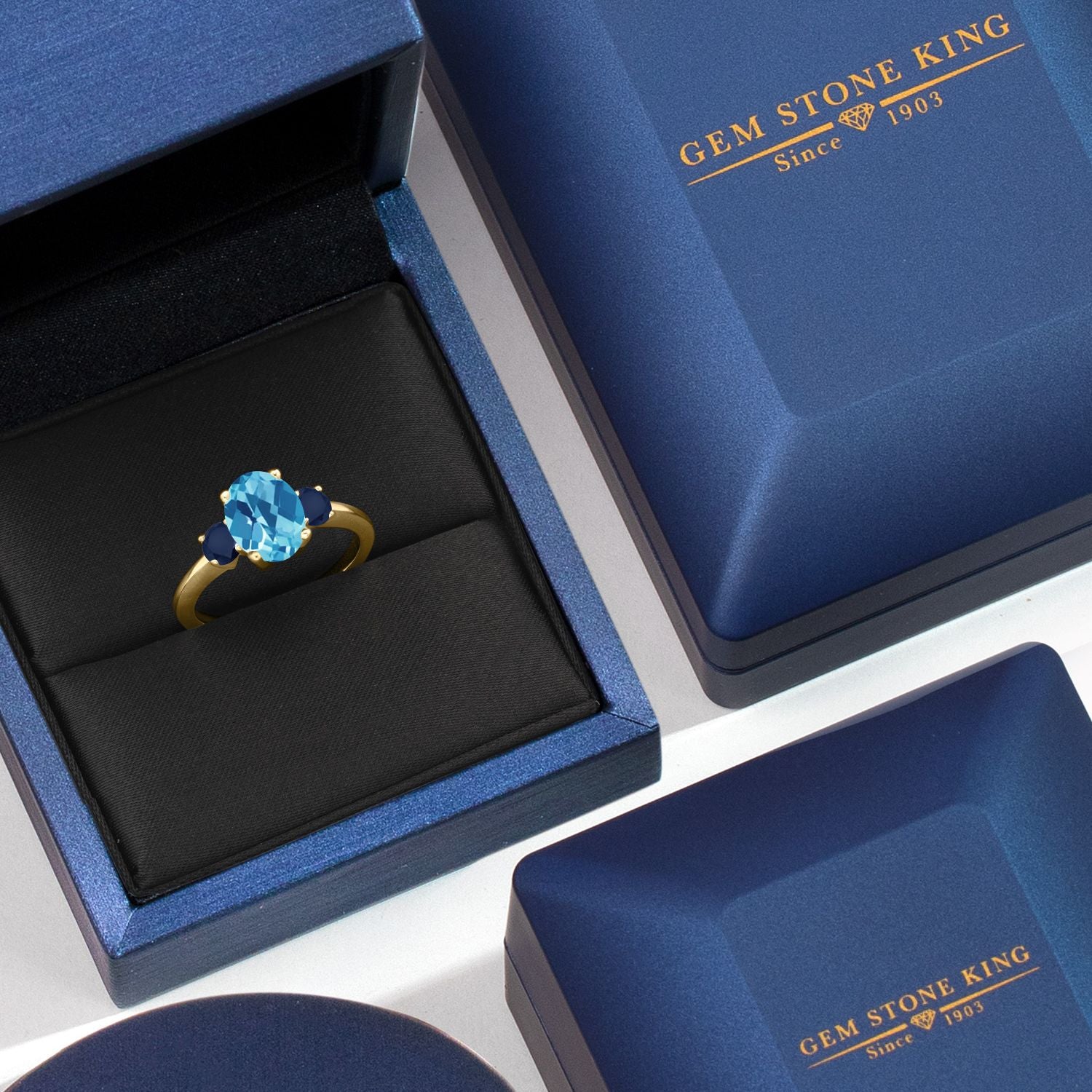 Topaz and Sapphire_5_Ring in 925 Yellow Gold Plated Silver