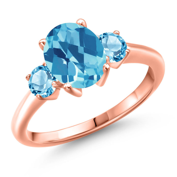 Swiss Blue Topaz-Checkerboard - November_5_Ring in 925 Rose Gold Plated Silver