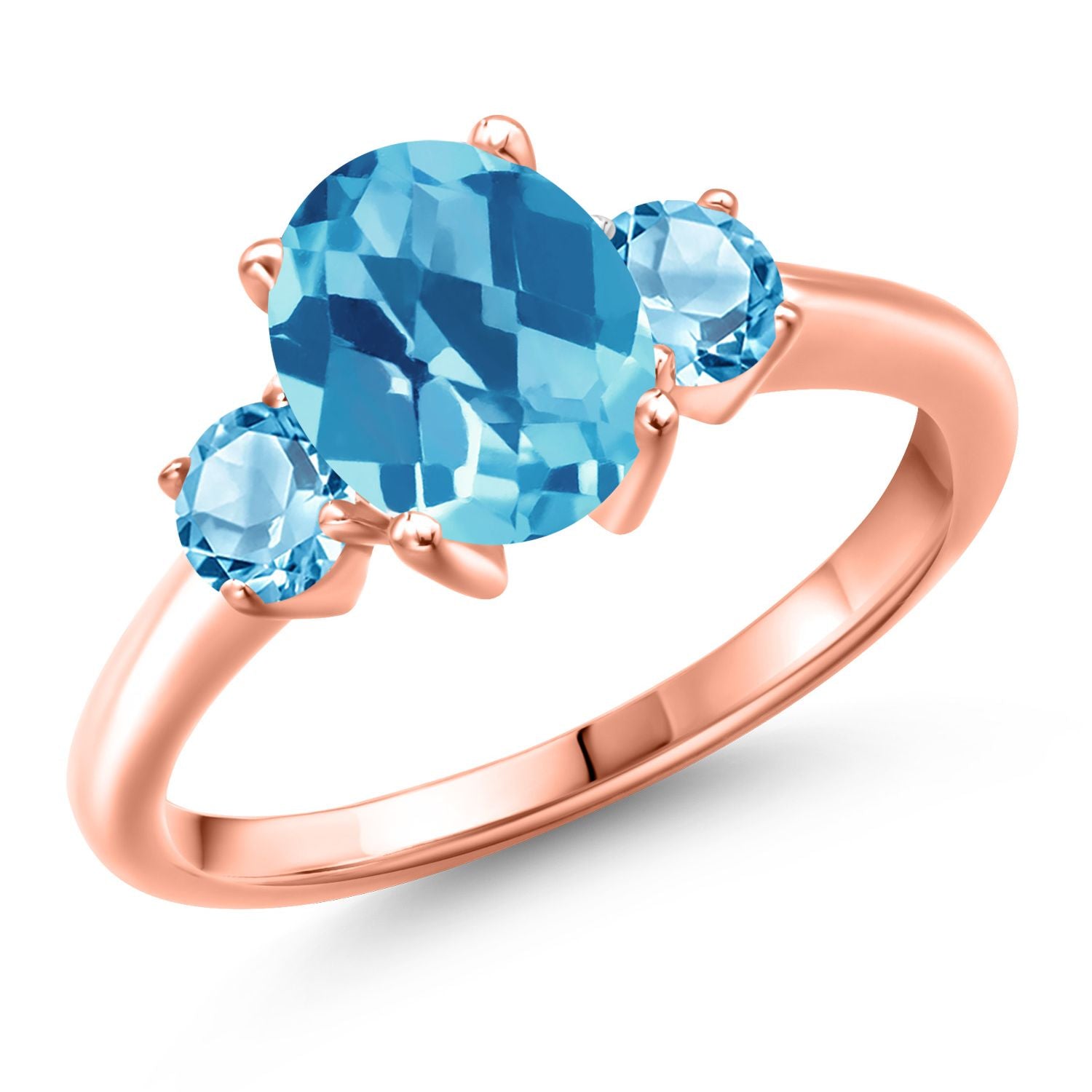 Swiss Blue Topaz-Checkerboard - November_6_Ring in 925 Rose Gold Plated Silver