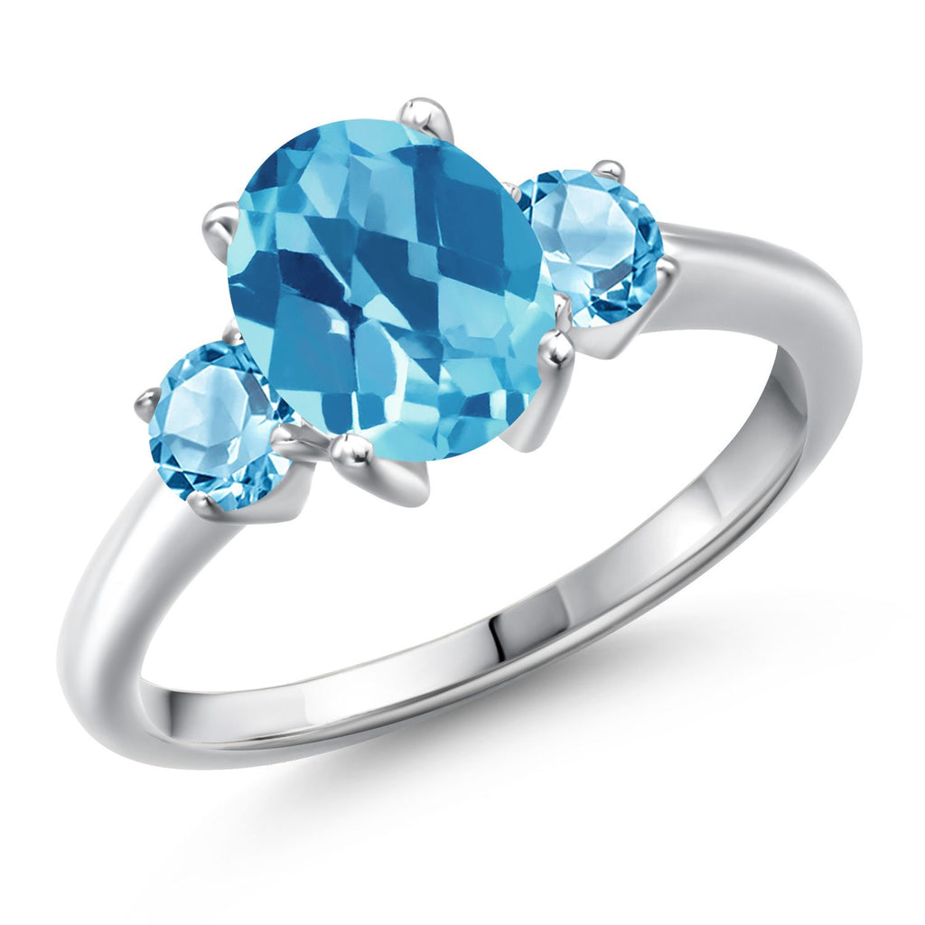 Swiss Blue Topaz-Checkerboard - November_6_Ring in 925 Sterling Silver