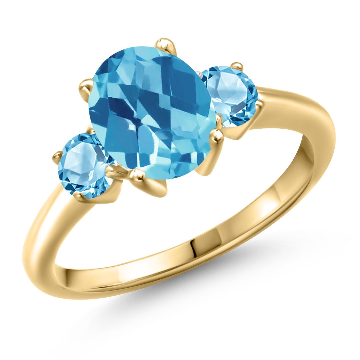 Swiss Blue Topaz-Checkerboard - November_8_Ring in 925 Yellow Gold Plated Silver