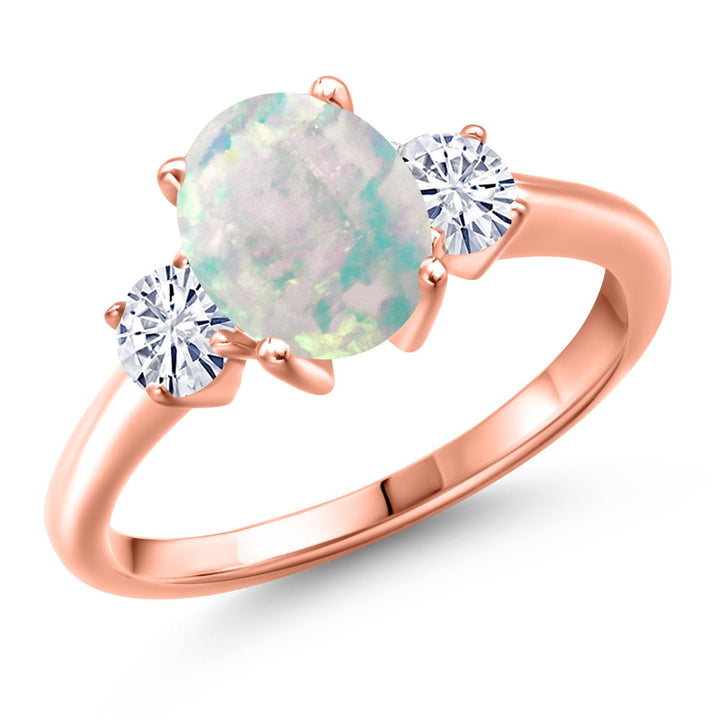 White Simulated Opal-Cabochon - October_5_Ring in 925 Rose Gold Plated Silver