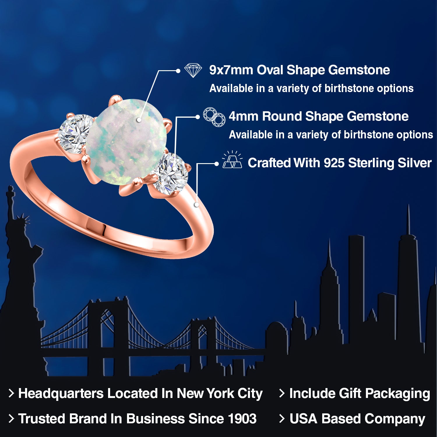 Opal and Lab Grown Diamond_5_Ring in 925 Rose Gold Plated Silver
