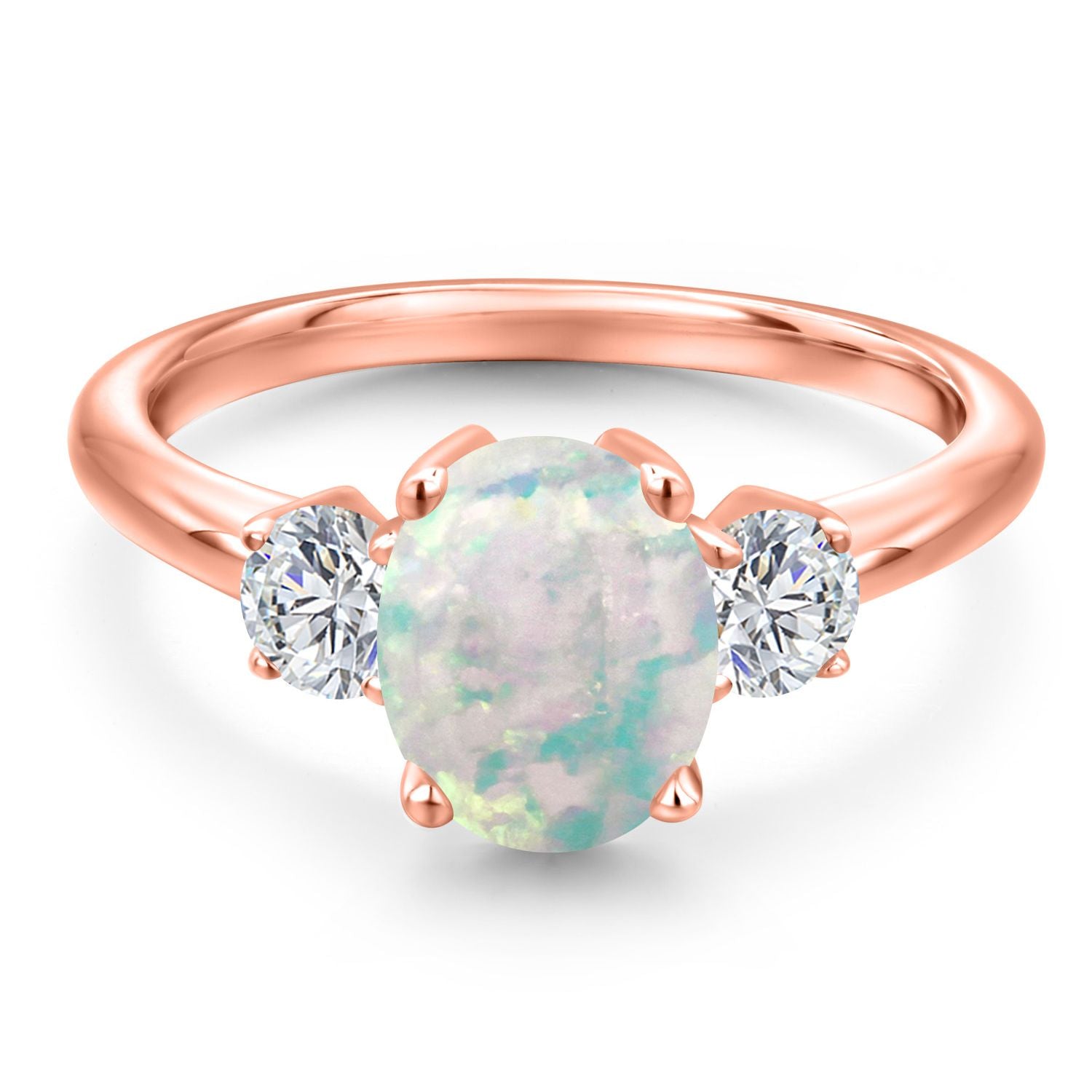 Opal and Lab Grown Diamond_5_Ring in 925 Rose Gold Plated Silver