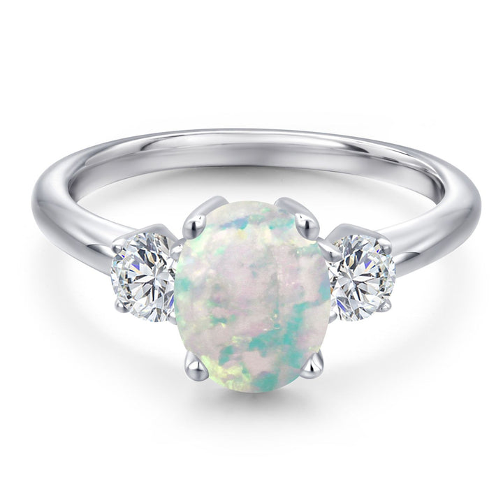 Opal and Lab Grown Diamond_5_Ring in 925 Sterling Silver