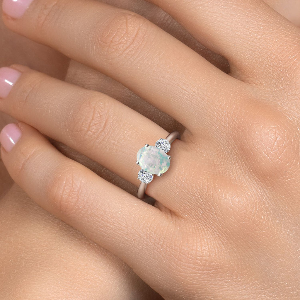 Opal and Lab Grown Diamond_5_Ring in 925 Sterling Silver