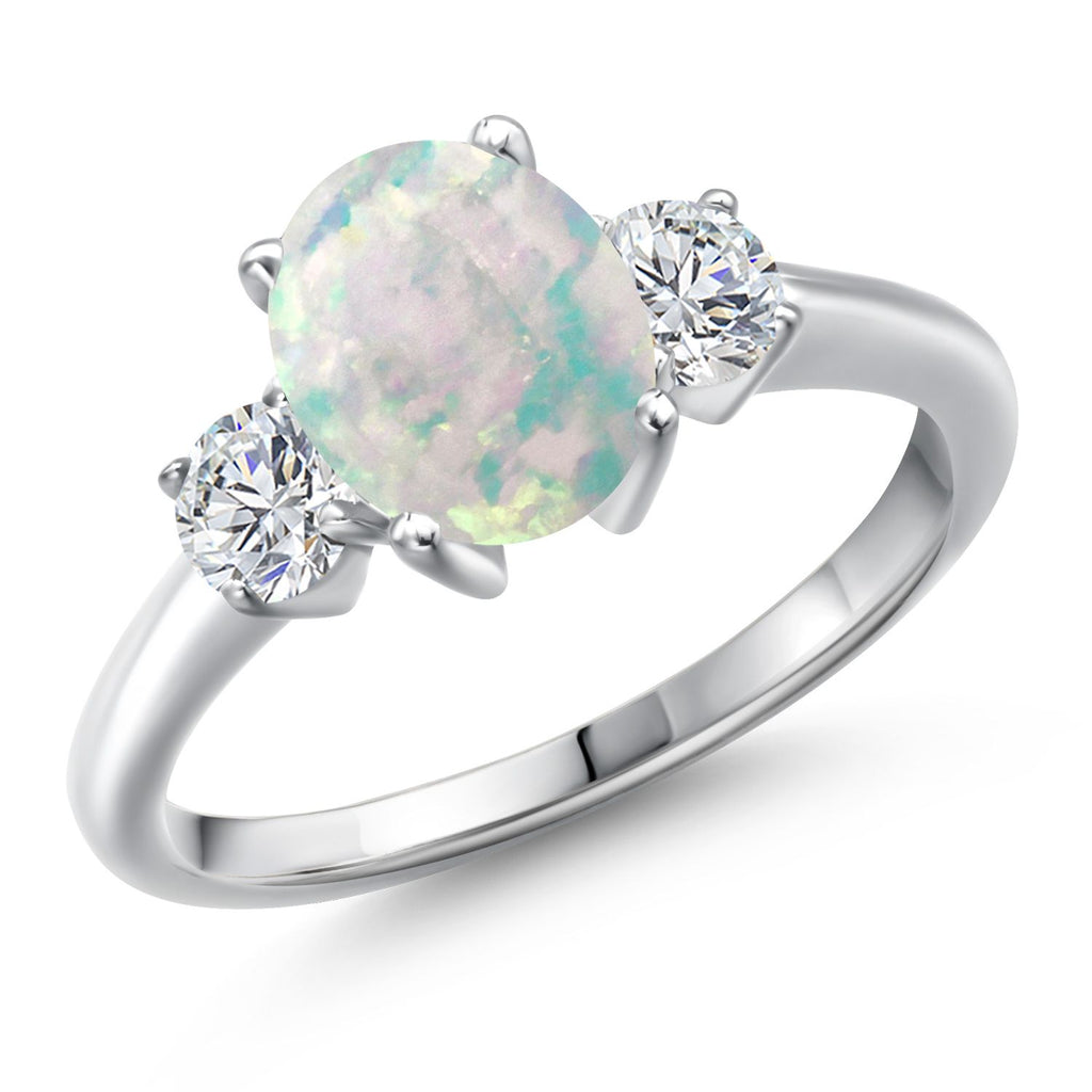 Opal and Lab Grown Diamond_5_Ring in 925 Sterling Silver