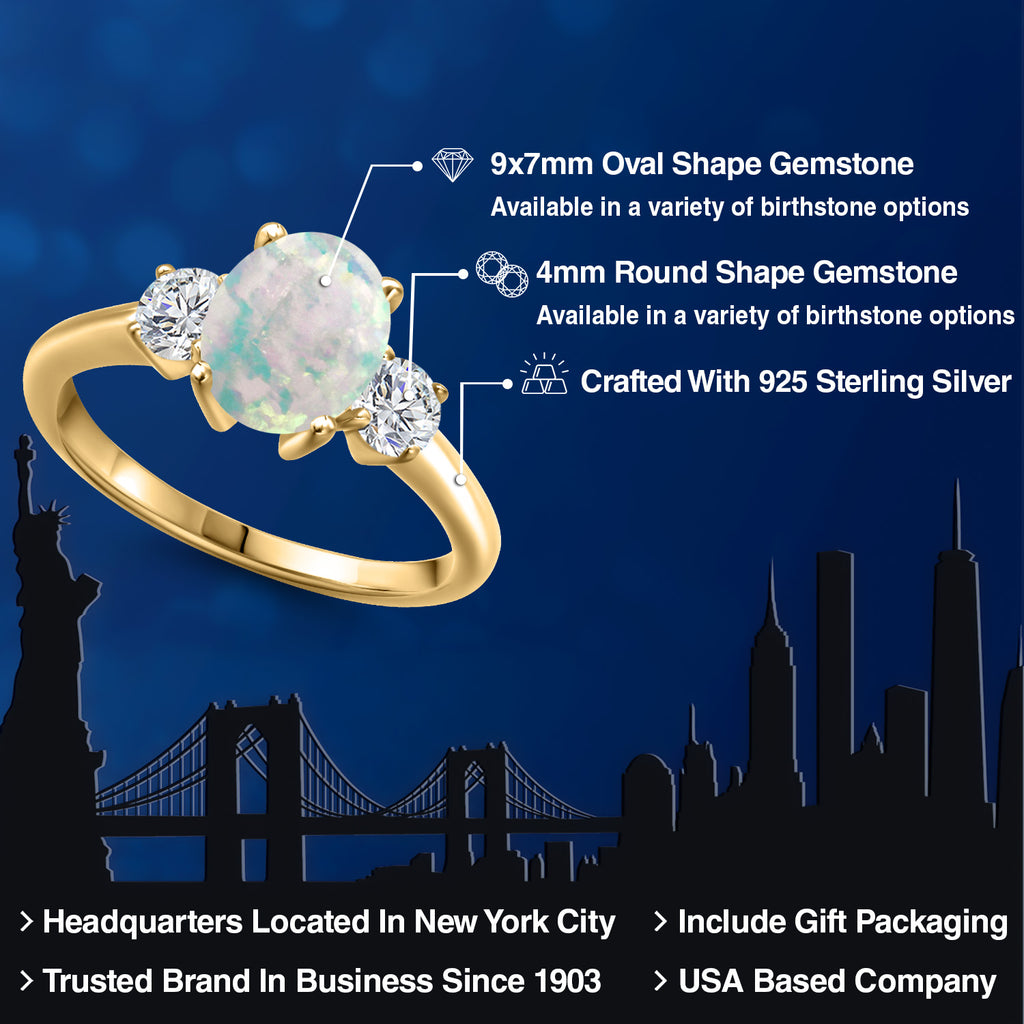 Opal and Lab Grown Diamond_5_Ring in 925 Yellow Gold Plated Silver