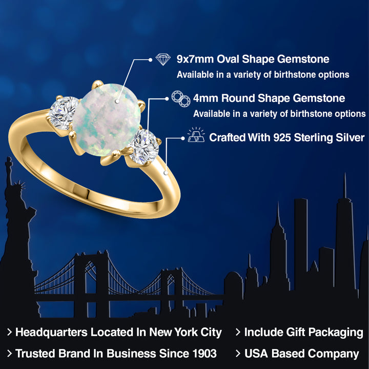 Opal and Lab Grown Diamond_5_Ring in 925 Yellow Gold Plated Silver