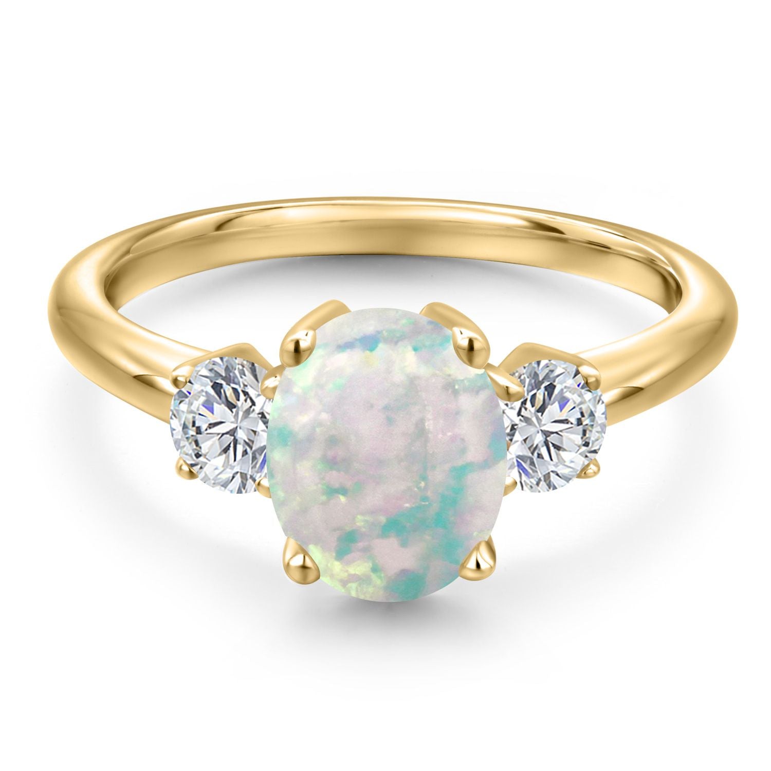 Opal and Lab Grown Diamond_5_Ring in 925 Yellow Gold Plated Silver