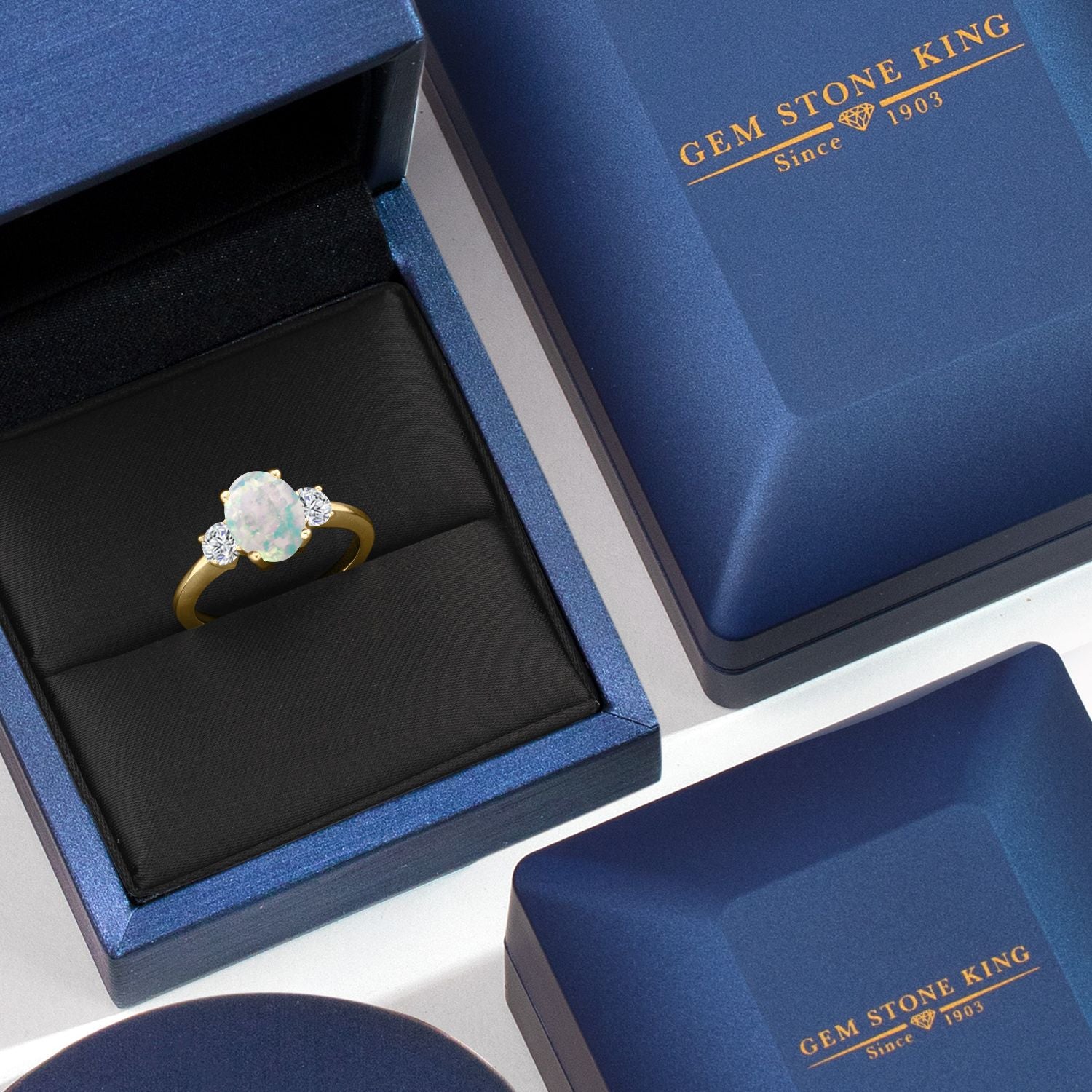 Opal and Lab Grown Diamond_5_Ring in 925 Yellow Gold Plated Silver