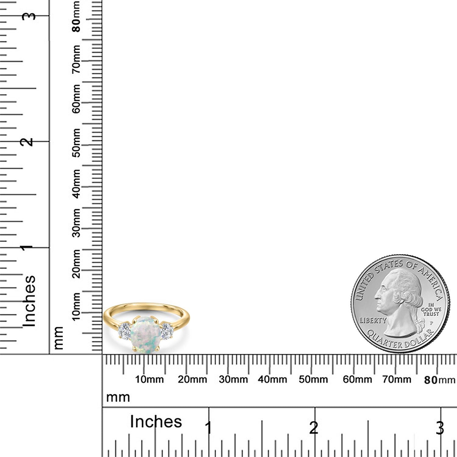 Opal and Lab Grown Diamond_5_Ring in 925 Yellow Gold Plated Silver