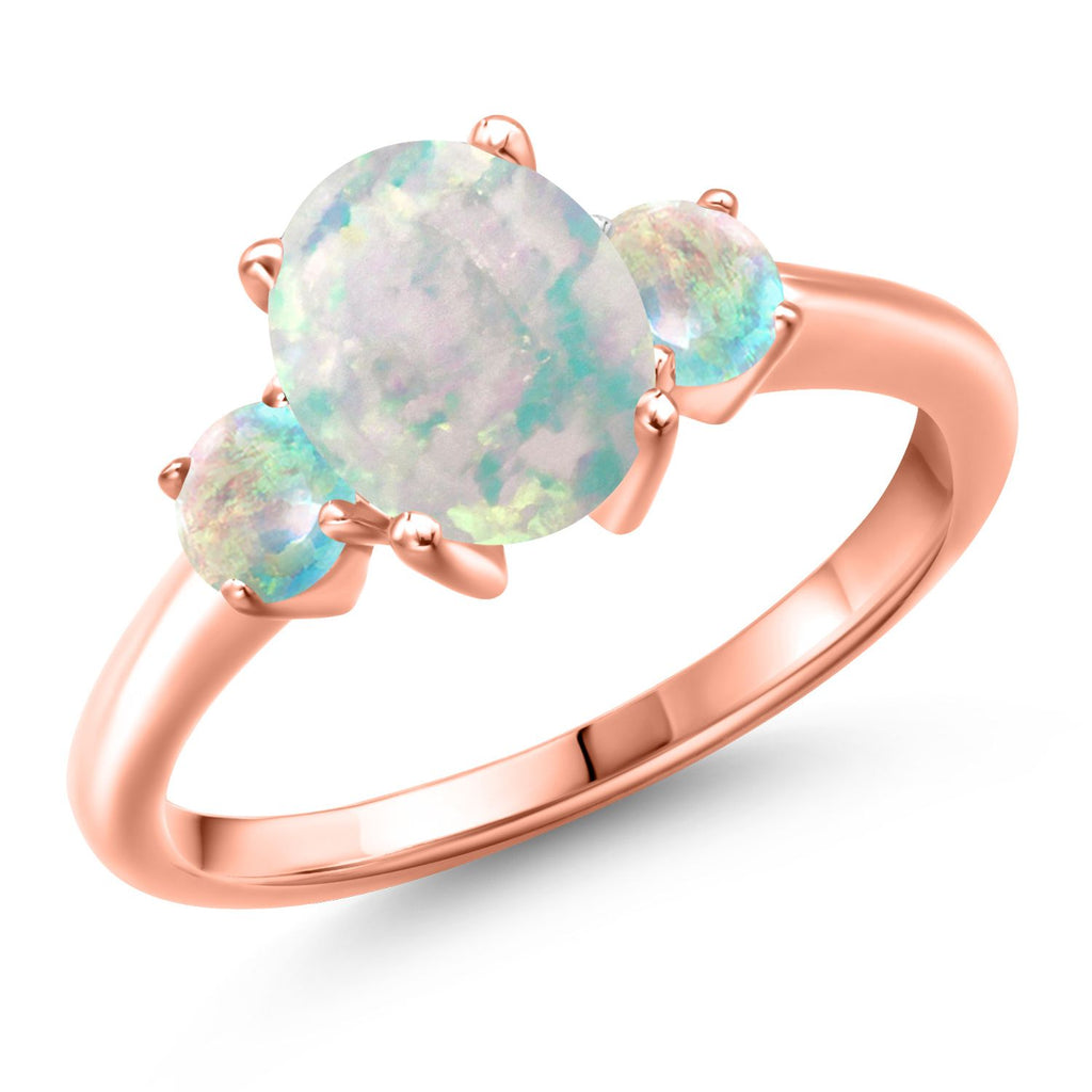 White Simulated Opal-Cabochon - October_6_Ring in 925 Rose Gold Plated Silver