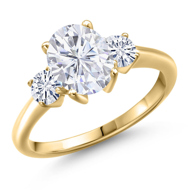 White Moissanite - April_5_Ring in 925 Yellow Gold Plated Silver