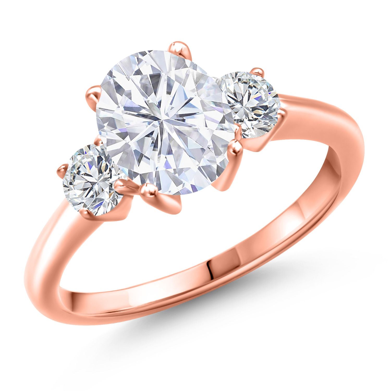 White Moissanite - April_5_Ring in 925 Rose Gold Plated Silver