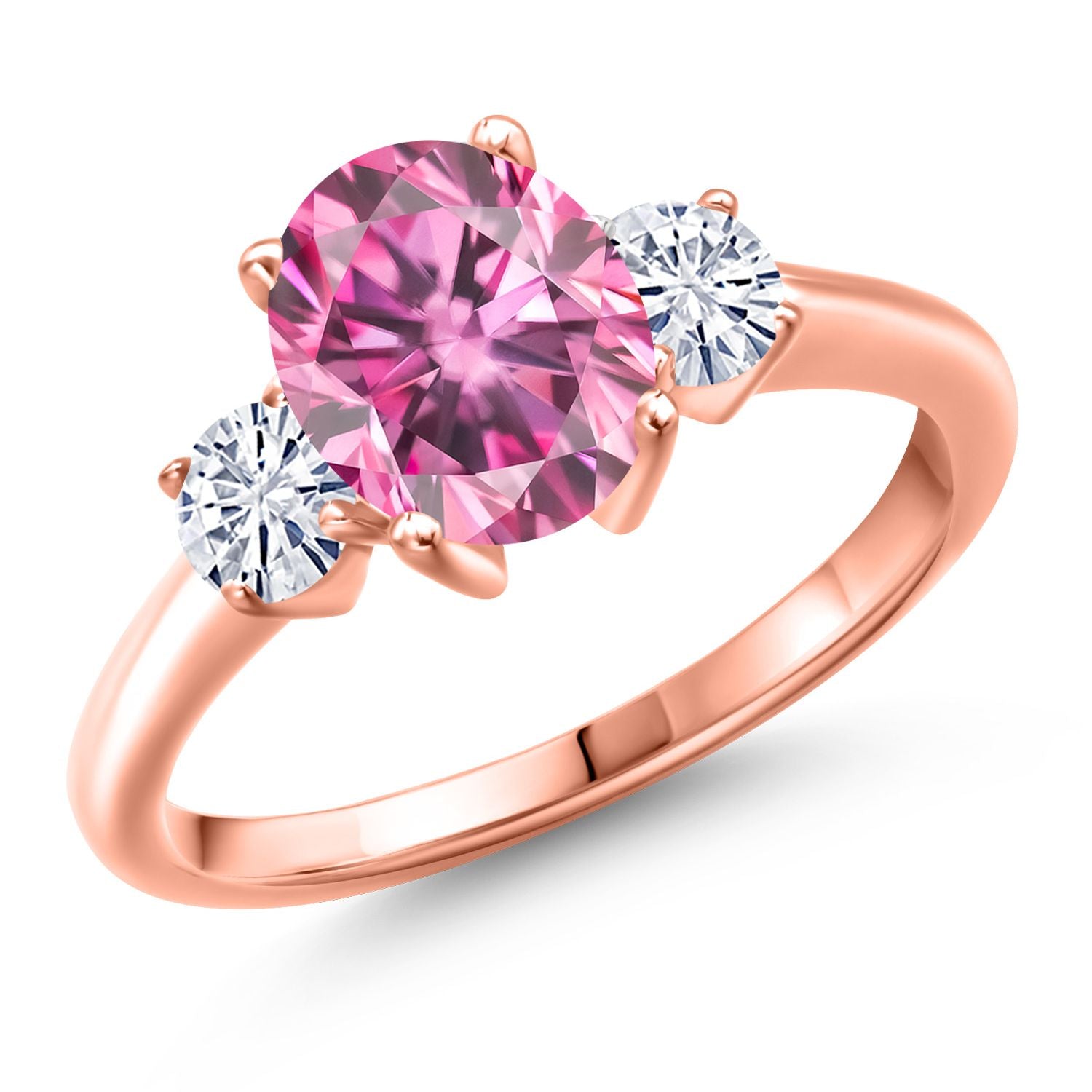 Pink Moissanite - April_6_Ring in 925 Rose Gold Plated Silver