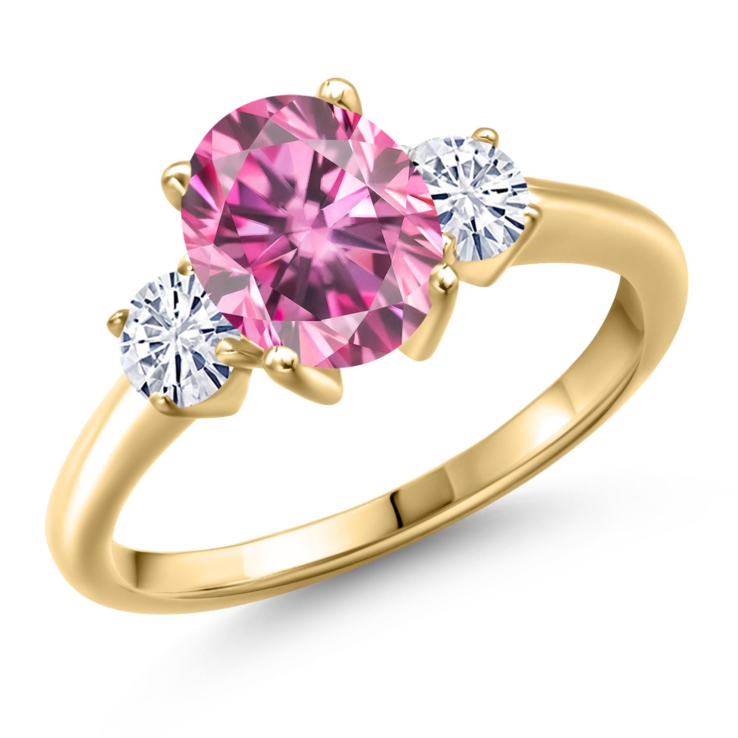 Pink Moissanite - April_6_Ring in 925 Yellow Gold Plated Silver