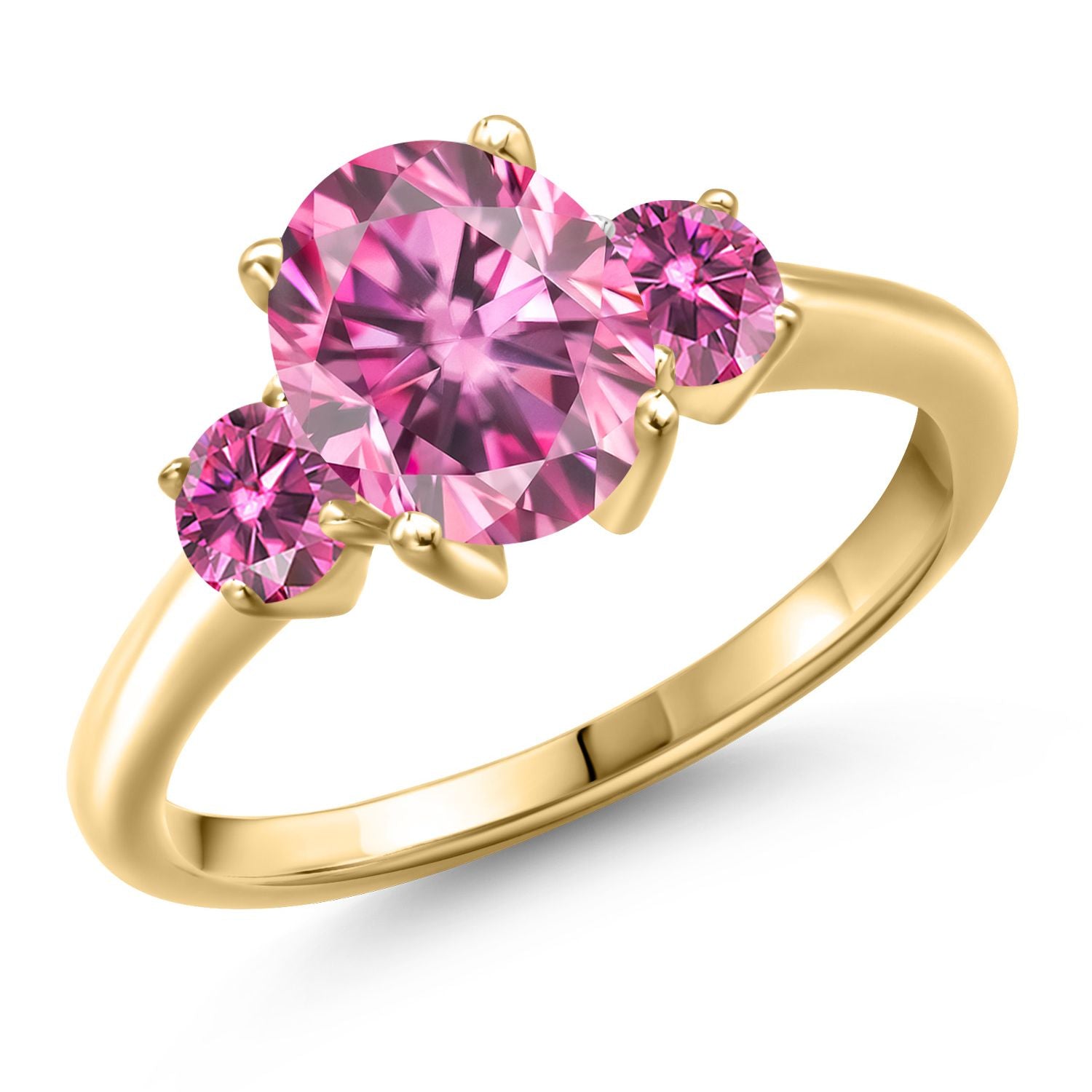 Pink Moissanite - April_5_Ring in 925 Yellow Gold Plated Silver
