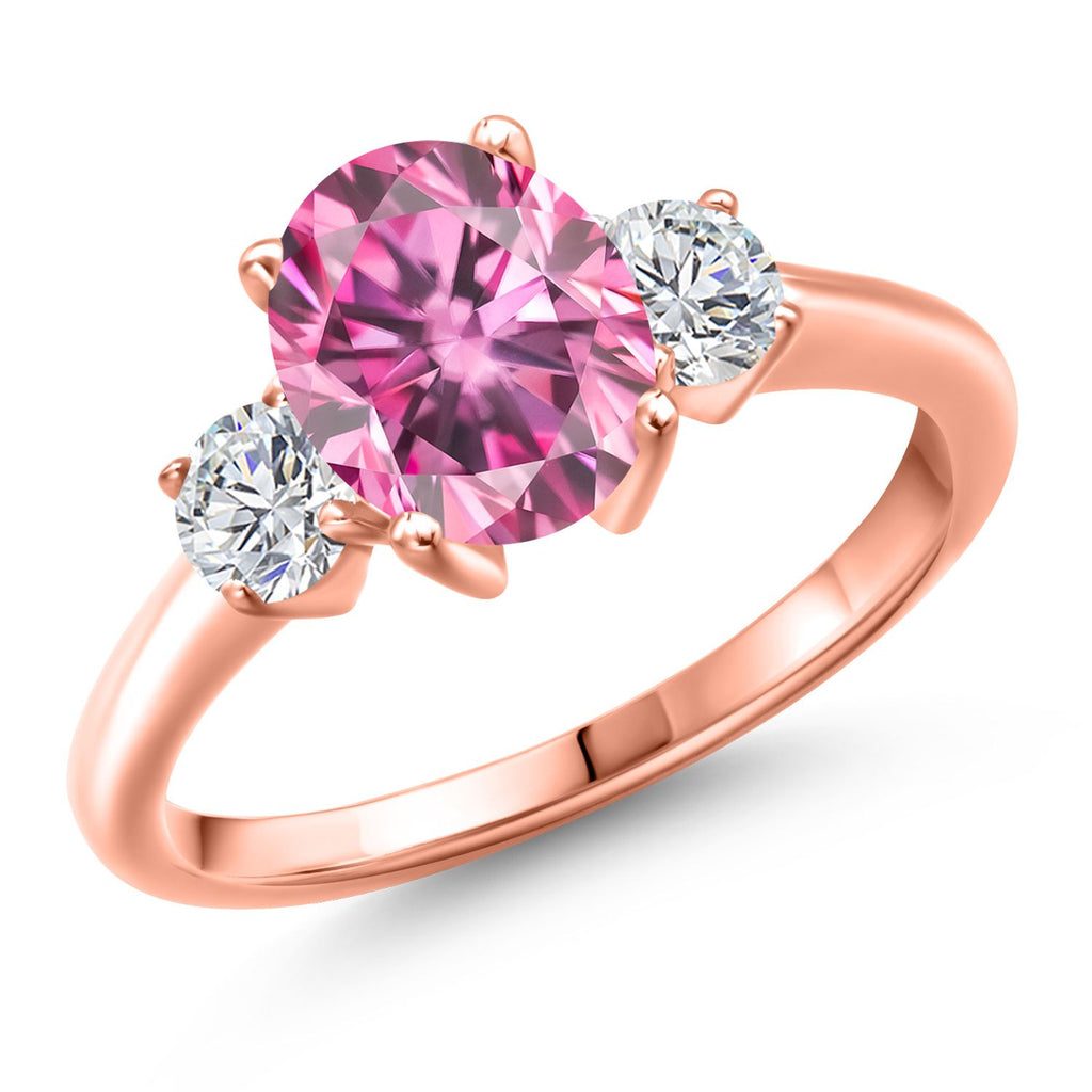Pink Moissanite - April_8_Ring in 925 Rose Gold Plated Silver