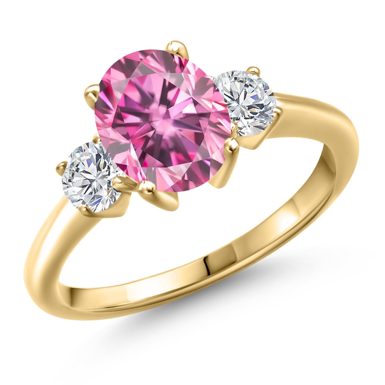 Pink Moissanite - April_6_Ring in 925 Yellow Gold Plated Silver