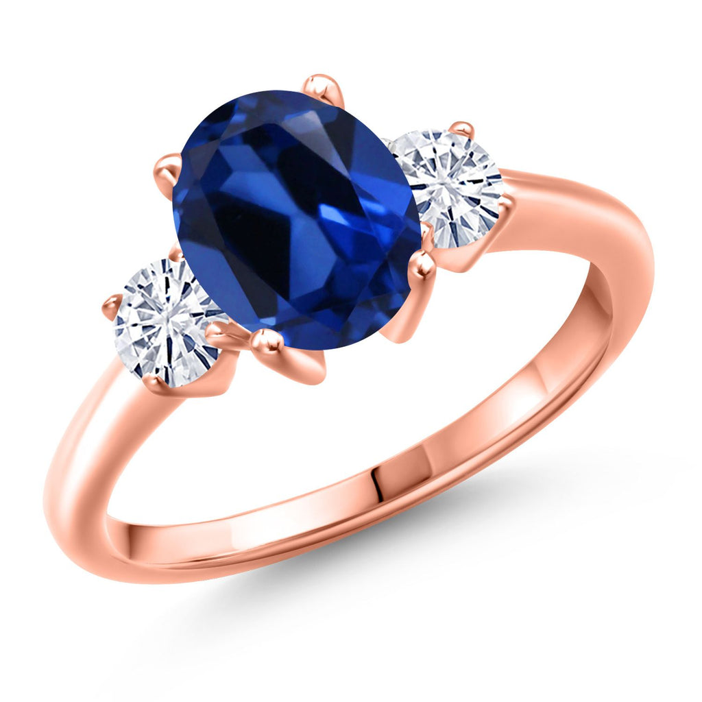 Blue Created Sapphire - September_7_Ring in 925 Rose Gold Plated Silver