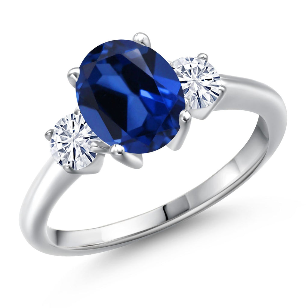 Blue Created Sapphire - September_8_Ring in 925 Sterling Silver