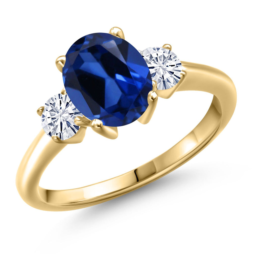 Blue Created Sapphire - September_9_Ring in 925 Yellow Gold Plated Silver