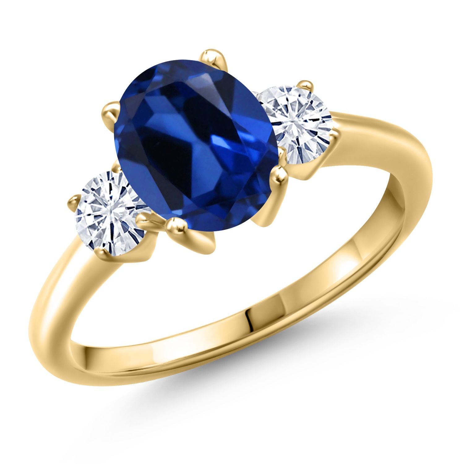 Blue Created Sapphire - September_8_Ring in 925 Yellow Gold Plated Silver