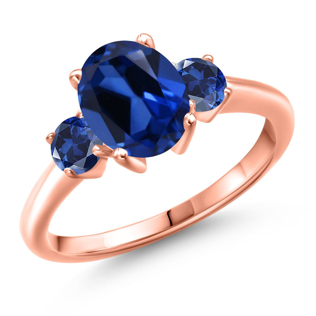 Blue Created Sapphire - September_6_Ring in 925 Rose Gold Plated Silver