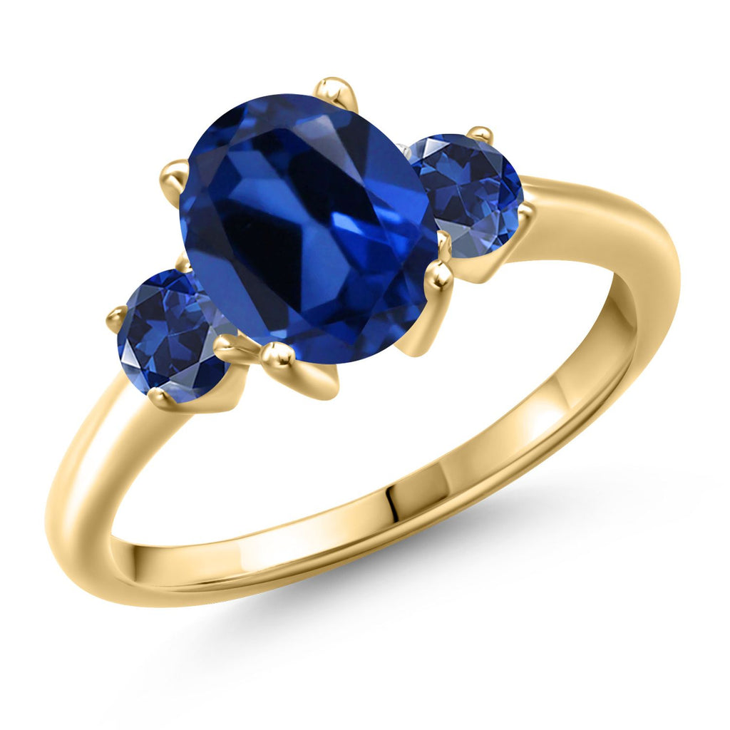 Blue Created Sapphire - September_7_Ring in 925 Yellow Gold Plated Silver