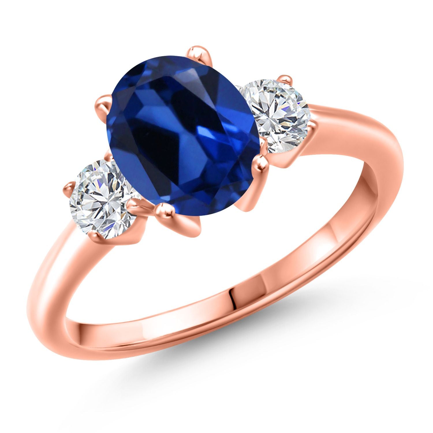 Blue Created Sapphire - September_7_Ring in 925 Rose Gold Plated Silver