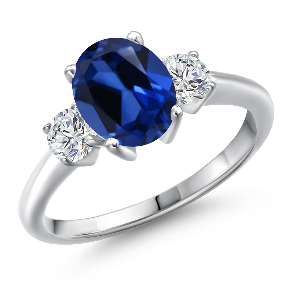 Blue Created Sapphire - September_6_Ring in 925 Sterling Silver