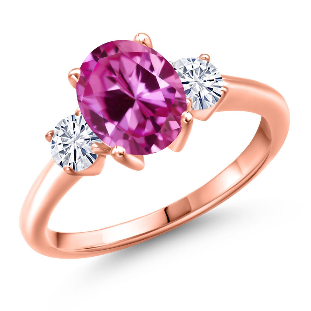 Pink Created Sapphire - September_7_Ring in 925 Rose Gold Plated Silver