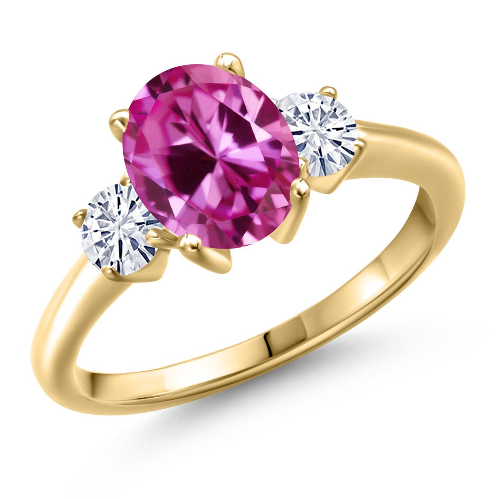 Pink Created Sapphire - September_8_Ring in 925 Yellow Gold Plated Silver