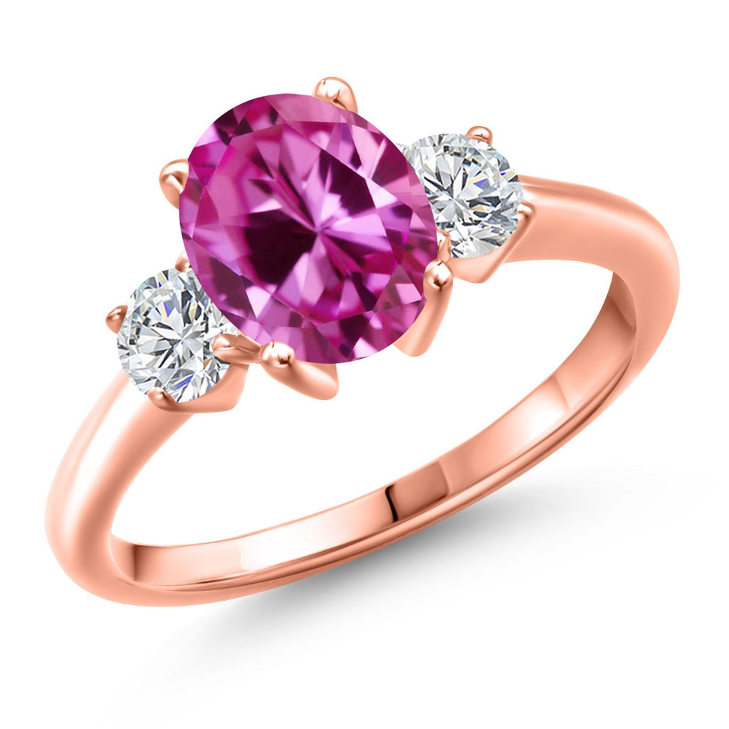 Pink Created Sapphire - September_9_Ring in 925 Rose Gold Plated Silver