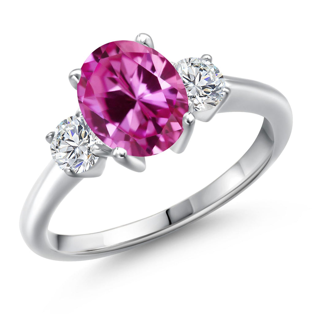 Pink Created Sapphire - September_7_Ring in 925 Sterling Silver