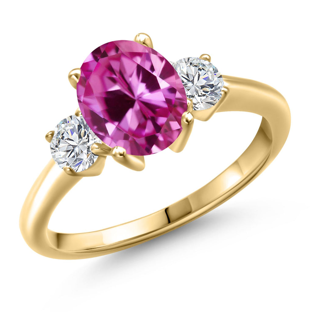 Pink Created Sapphire - September_5_Ring in 925 Yellow Gold Plated Silver
