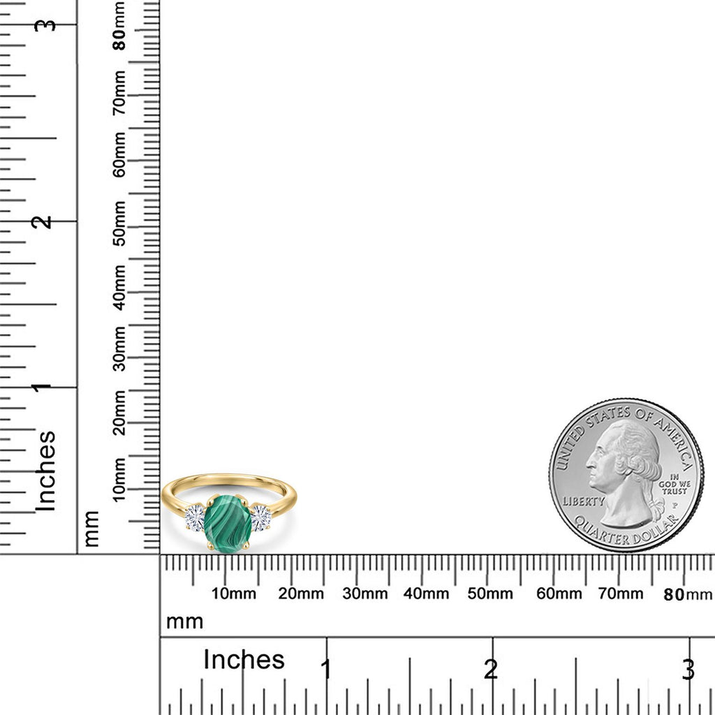 Malachite and Moissanite_8_Ring in 925 Yellow Gold Plated Silver