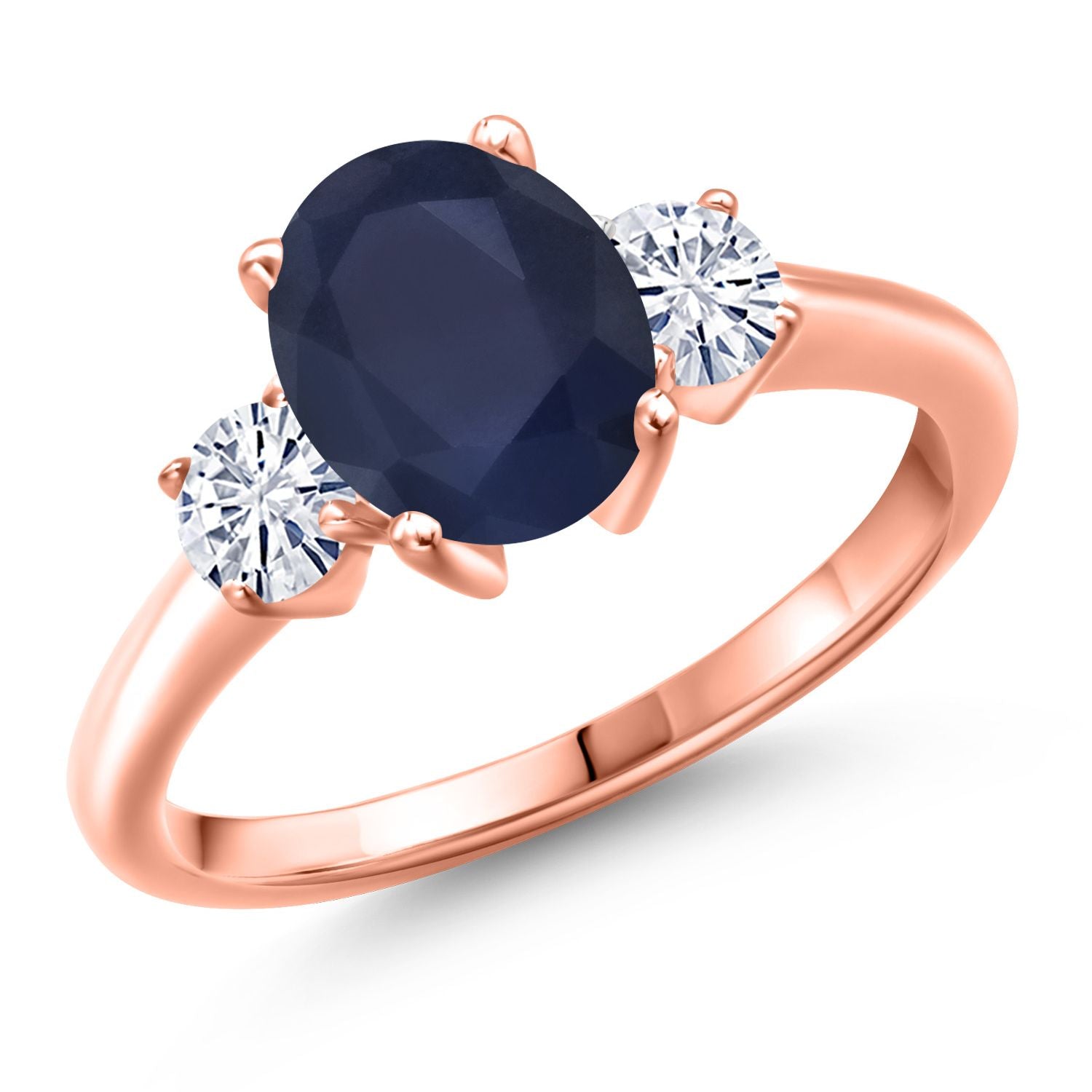 Blue Sapphire - September_6_Ring in 925 Rose Gold Plated Silver