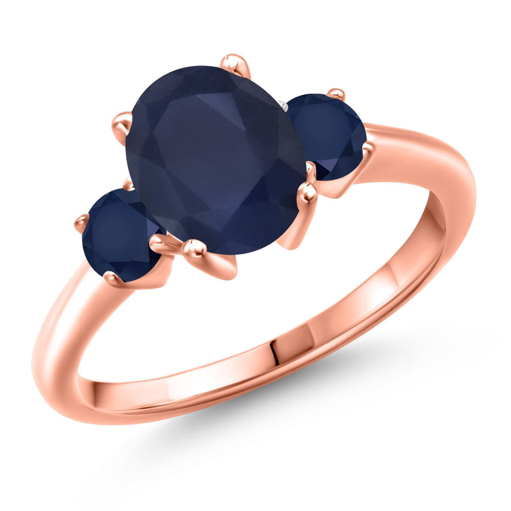Blue Sapphire - September_7_Ring in 925 Rose Gold Plated Silver