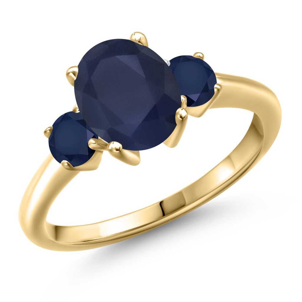 Blue Sapphire - September_9_Ring in 925 Yellow Gold Plated Silver
