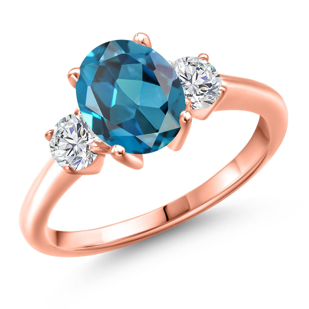 London Blue Topaz - November_9_Ring in 925 Rose Gold Plated Silver