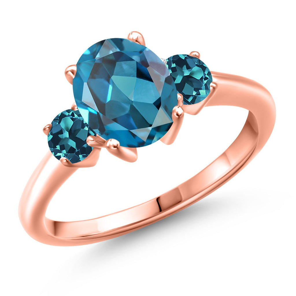 London Blue Topaz - November_8_Ring in 925 Rose Gold Plated Silver