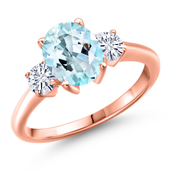 Sky Blue Topaz - November_5_Ring in 925 Rose Gold Plated Silver
