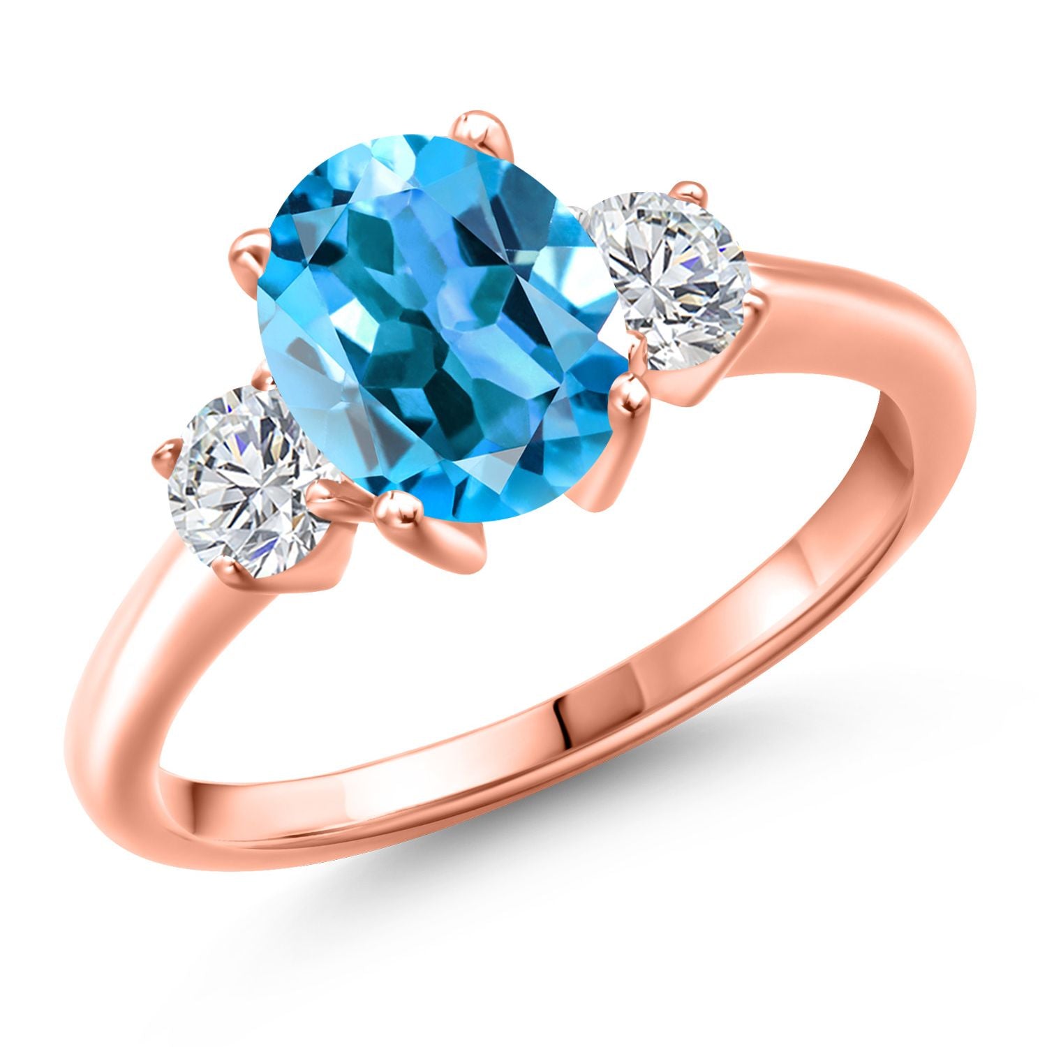 Swiss Blue Topaz - November_6_Ring in 925 Rose Gold Plated Silver