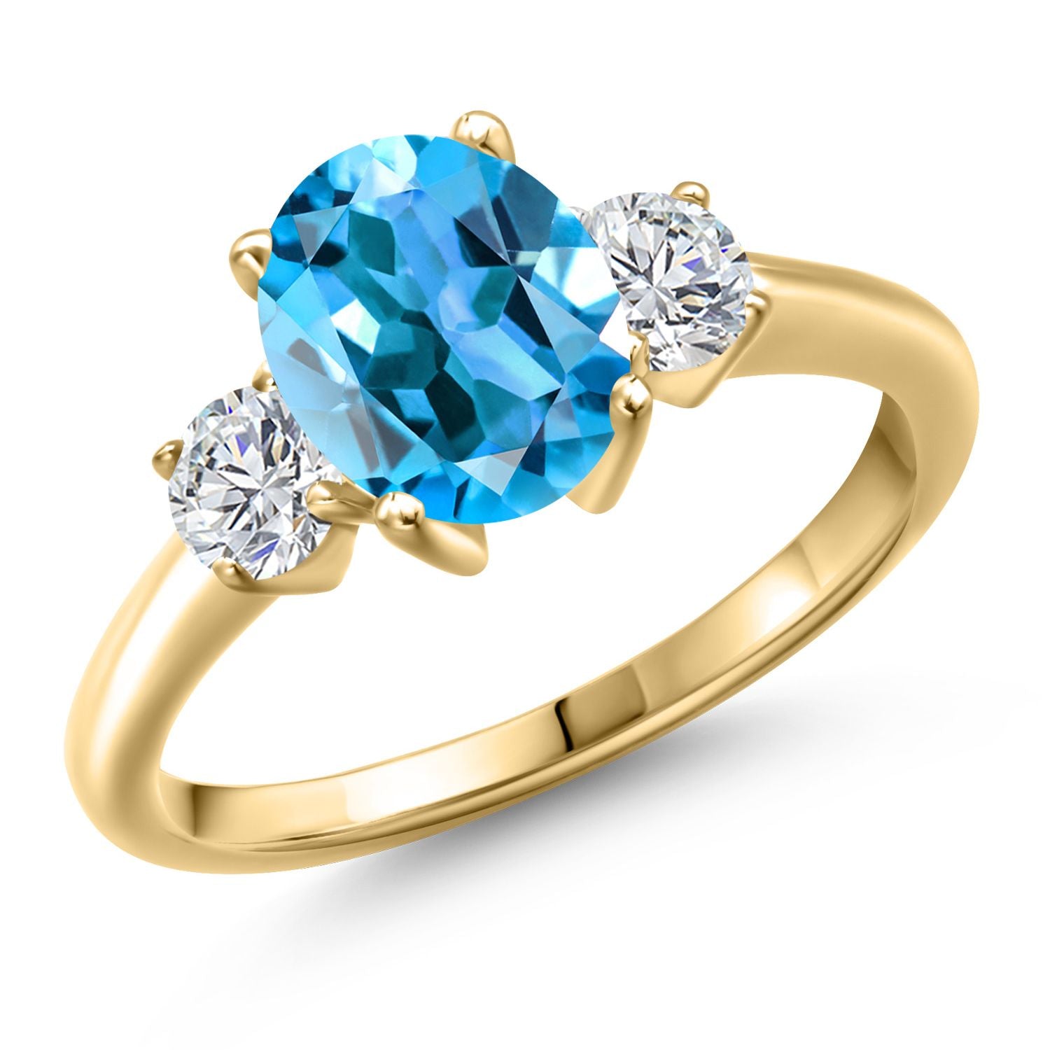 Swiss Blue Topaz - November_7_Ring in 925 Yellow Gold Plated Silver