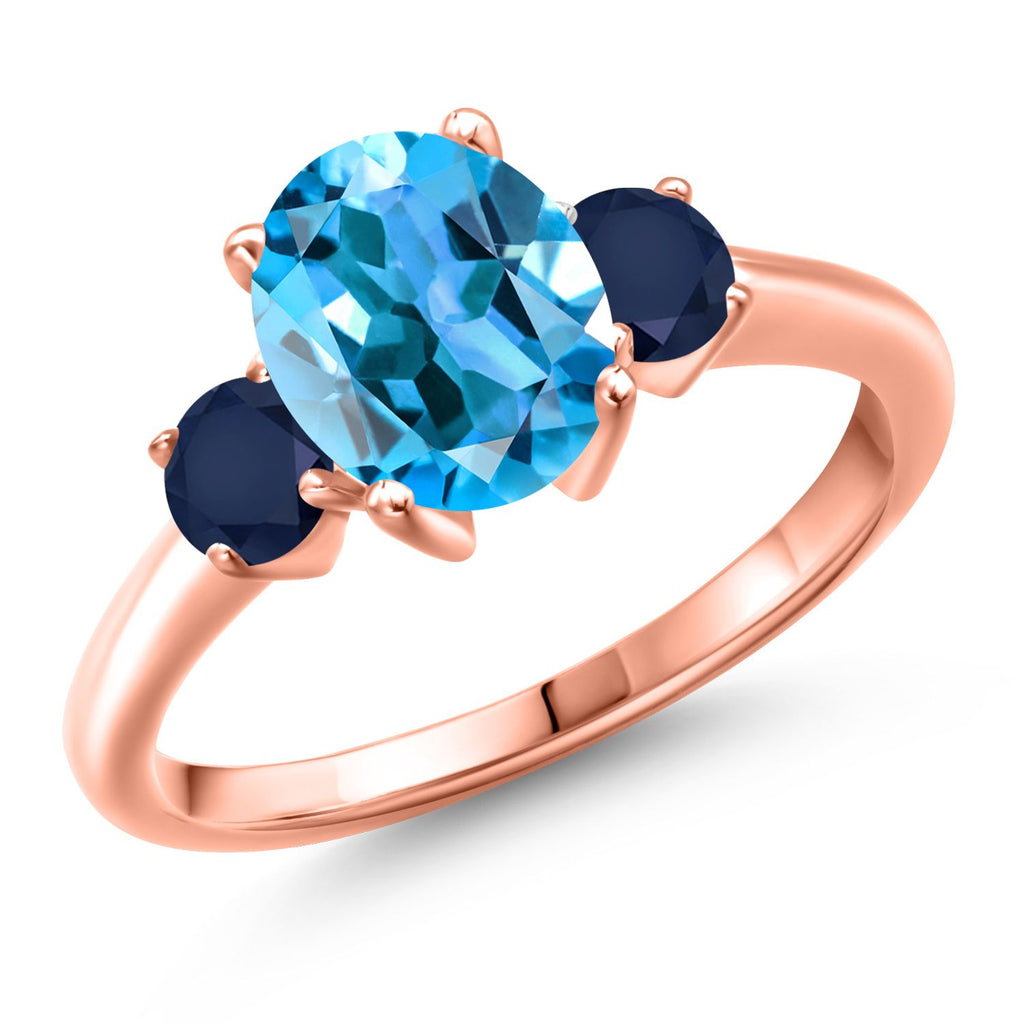 Swiss Blue Topaz - November_8_Ring in 925 Rose Gold Plated Silver