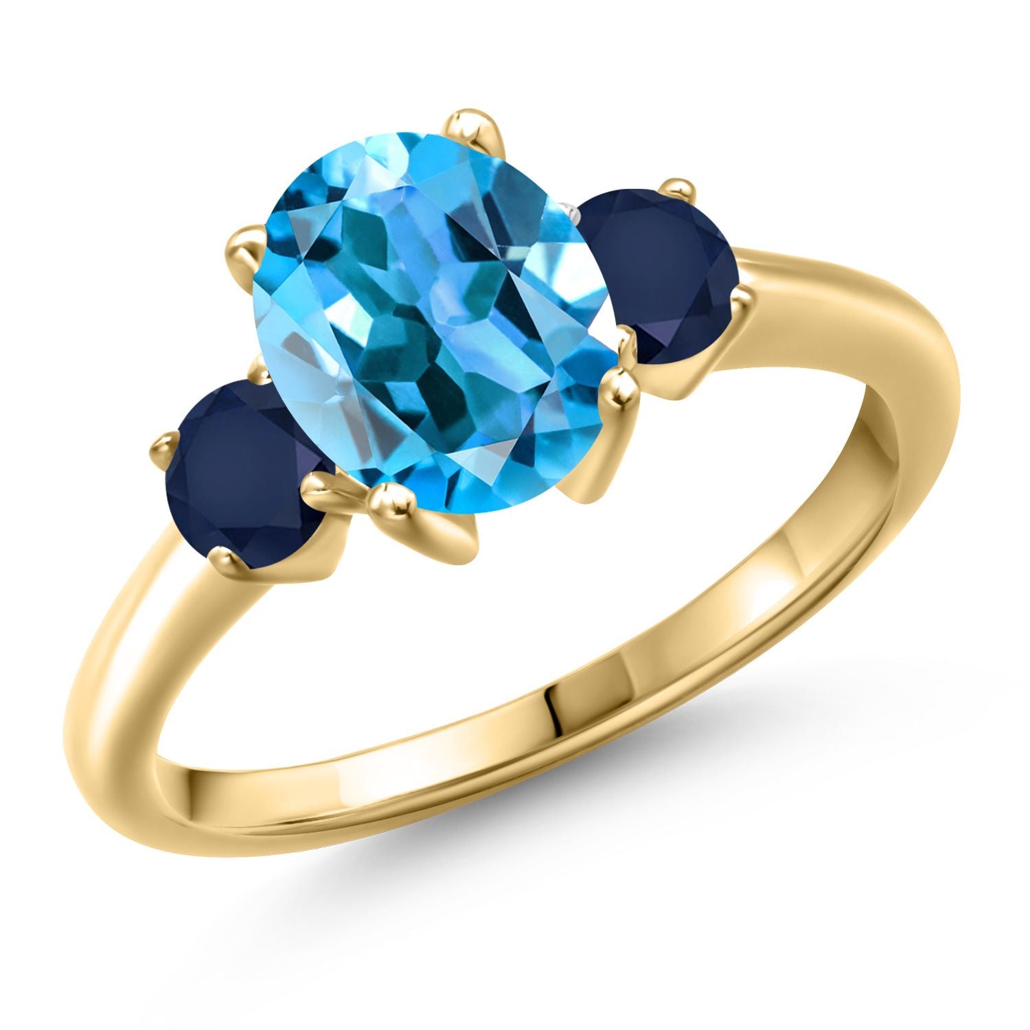 Swiss Blue Topaz - November_7_Ring in 925 Yellow Gold Plated Silver