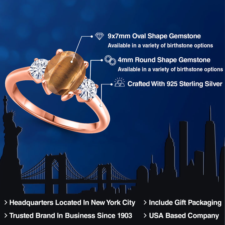 Tiger Eye and Moissanite_6_Ring in 925 Rose Gold Plated Silver