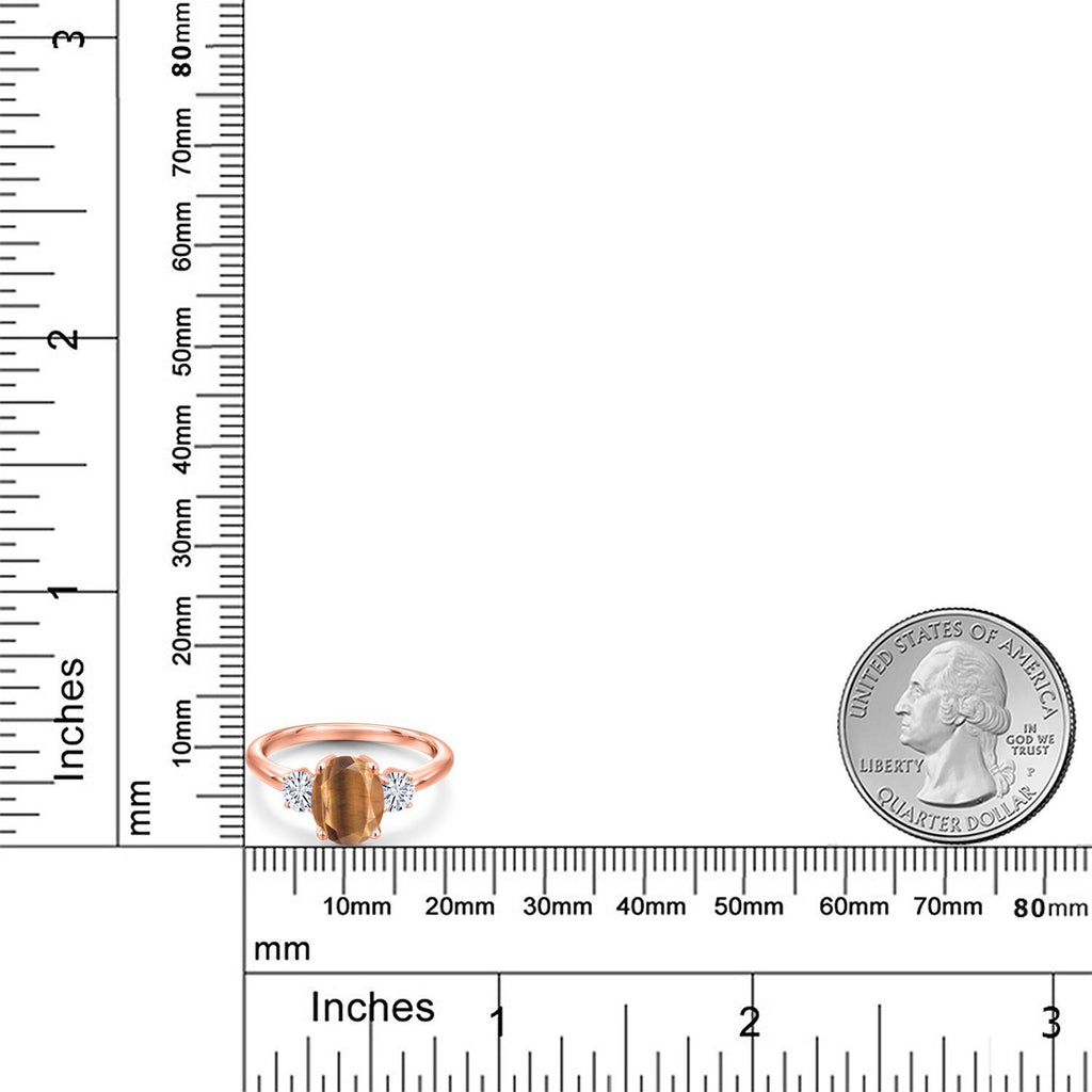 Tiger Eye and Moissanite_6_Ring in 925 Rose Gold Plated Silver